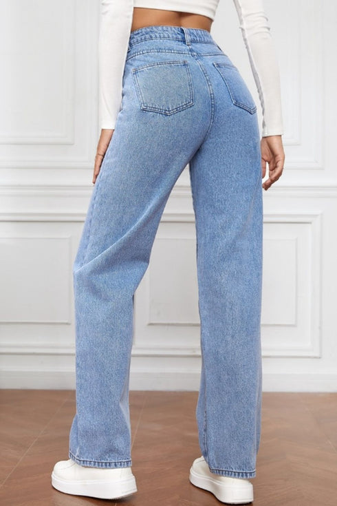 'Meadow' High Waist Straight Jeans - Celes Fashion